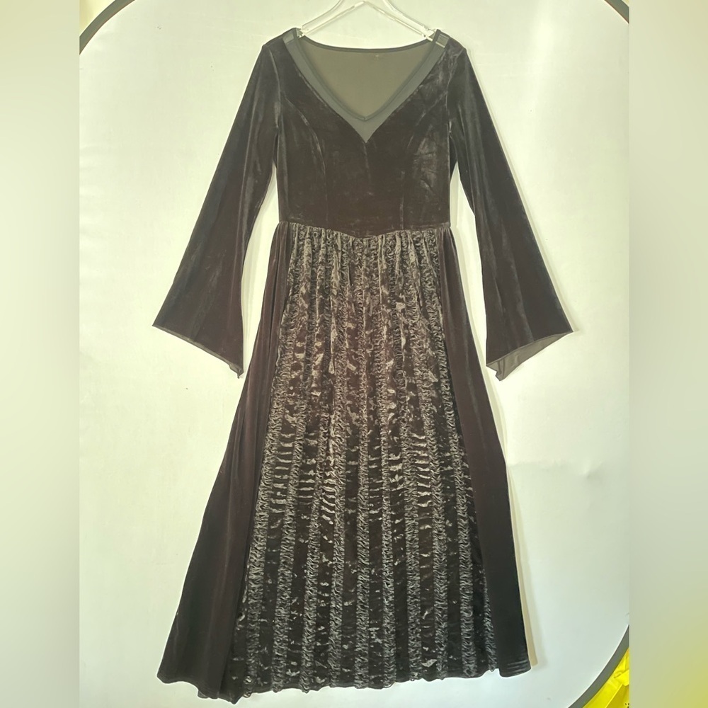 PunkRave Velvet Maxi Dress Widow Sleeves Lace Up Back XL - Picture 3 of 14